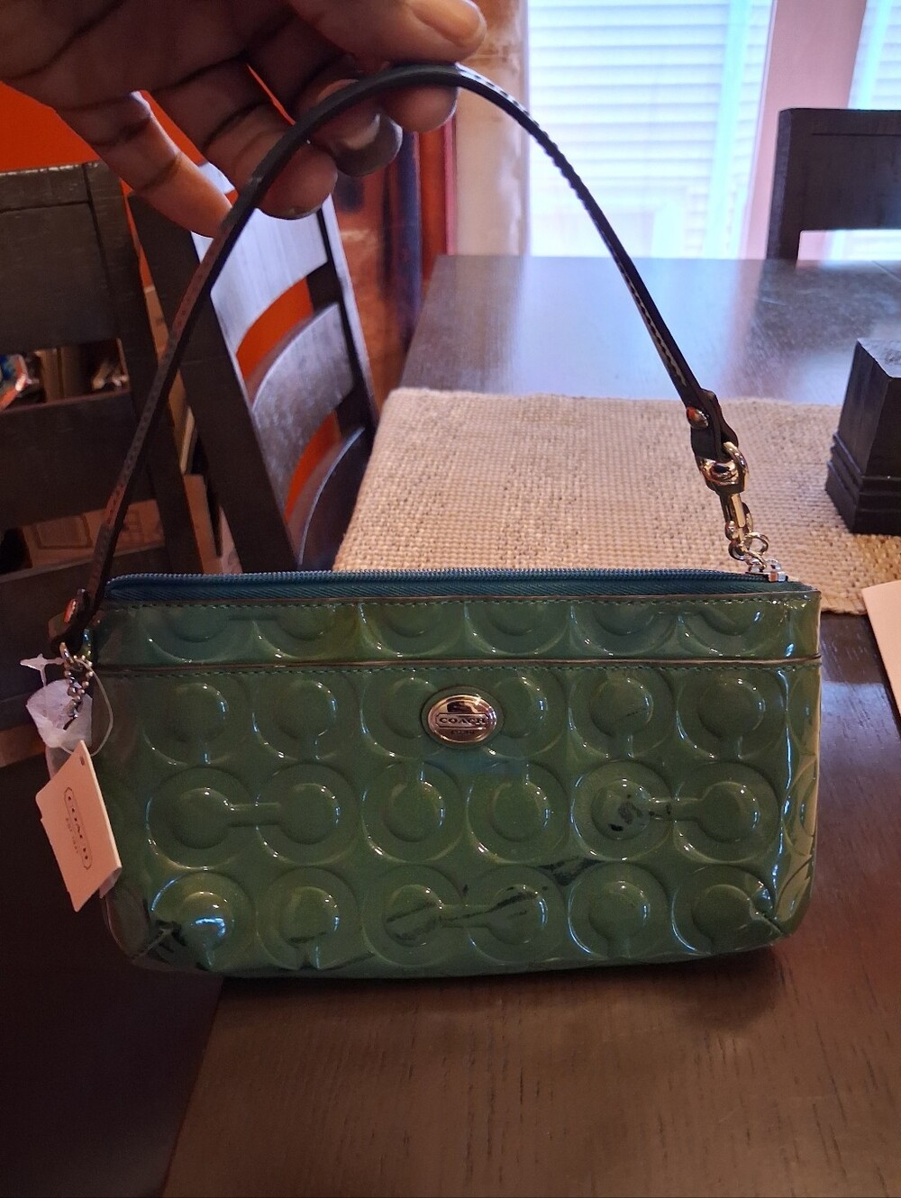 Coach Green Patent Leather Signature Wristlet